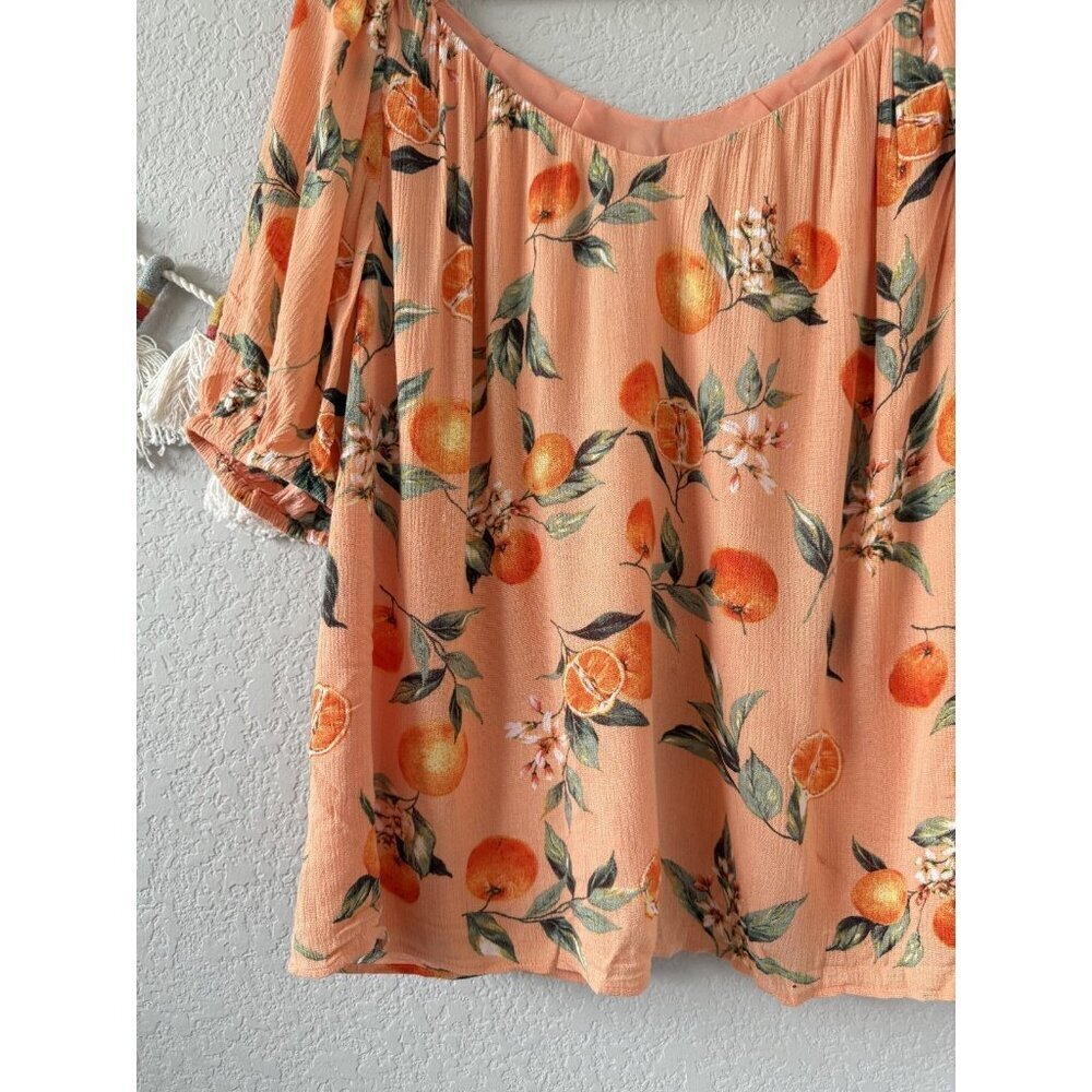Loft Orange Printed Relaxed Fit Short Sleeve Top Novalty Tropical Cottagecore M - Picture 4 of 8